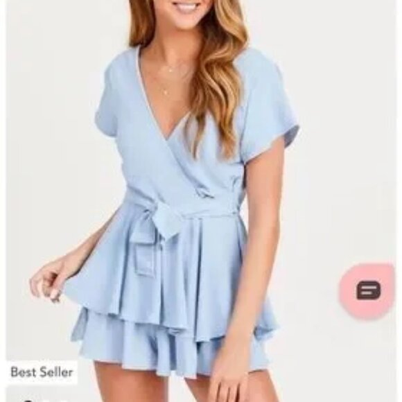 Altar'd State Raegan Ruffled Romper Top/Mini | Light Blue | SIZE M | NWT - Picture 1 of 7